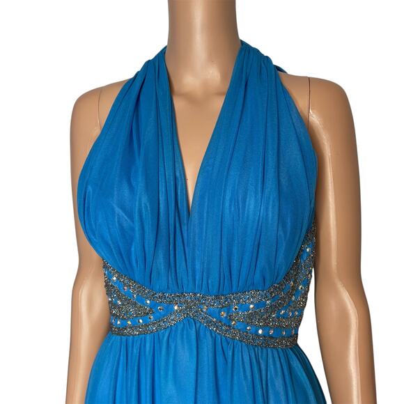 Mike Benet Formals turquoise blue Evening Gown size 12 Vintage Long Halter New - Picture 3 of 9